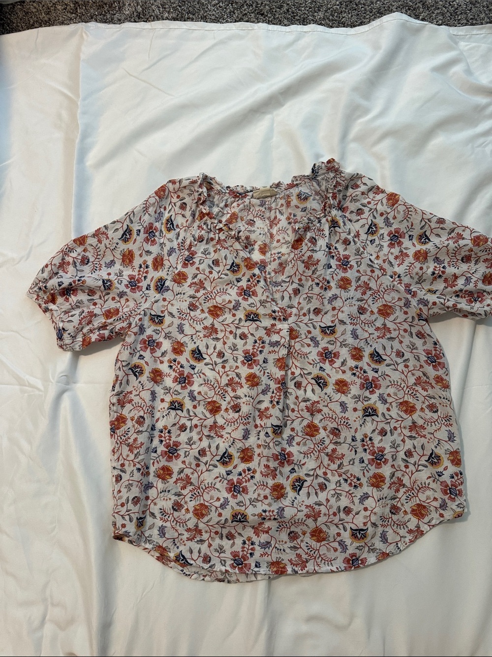 a.n.a Cream Blouse with Orange and Navy Floral Print